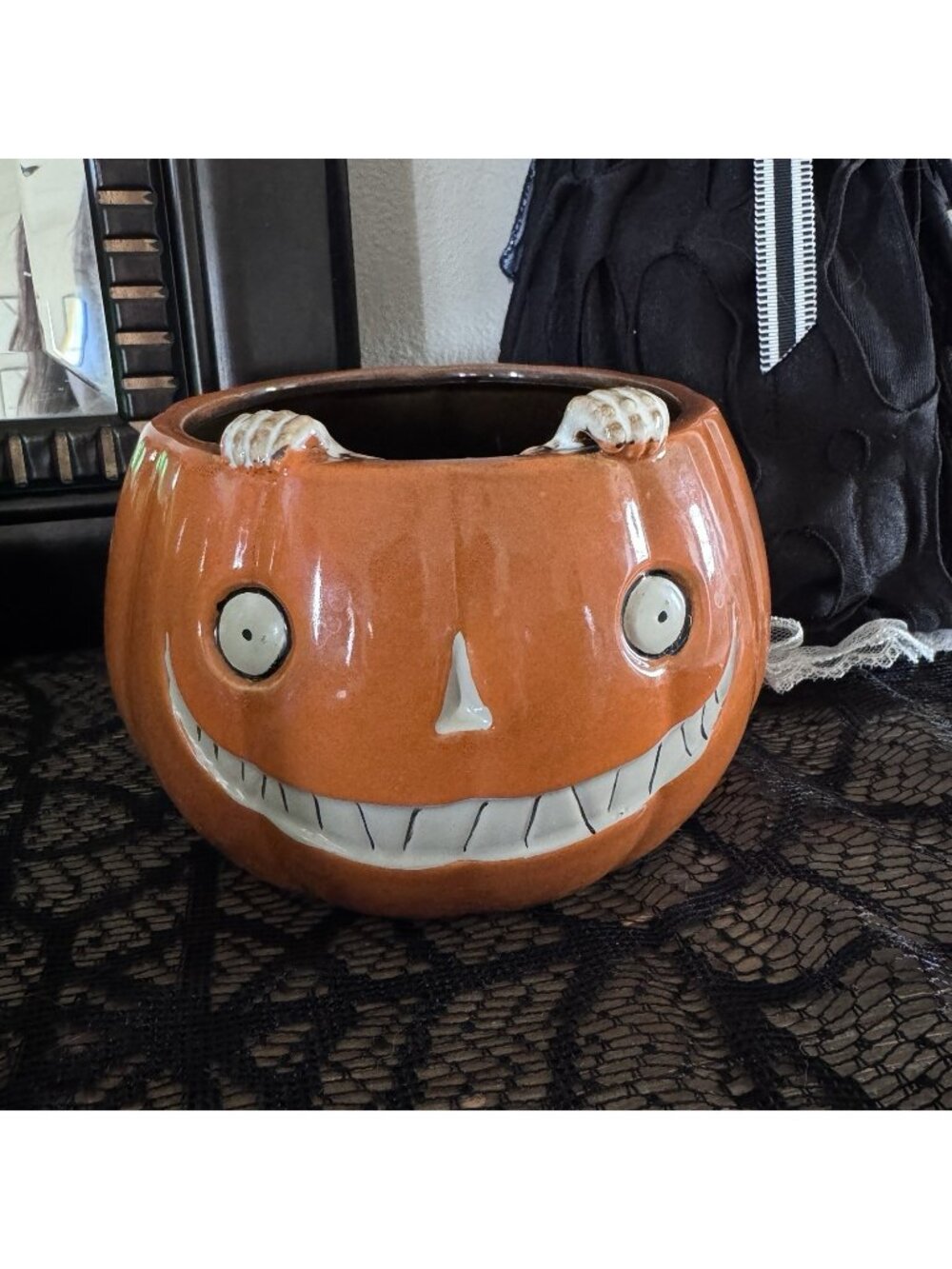 Yankee Candle Holder Pumpkin w/ Hands Candy Dish Boney Bunch NWOT